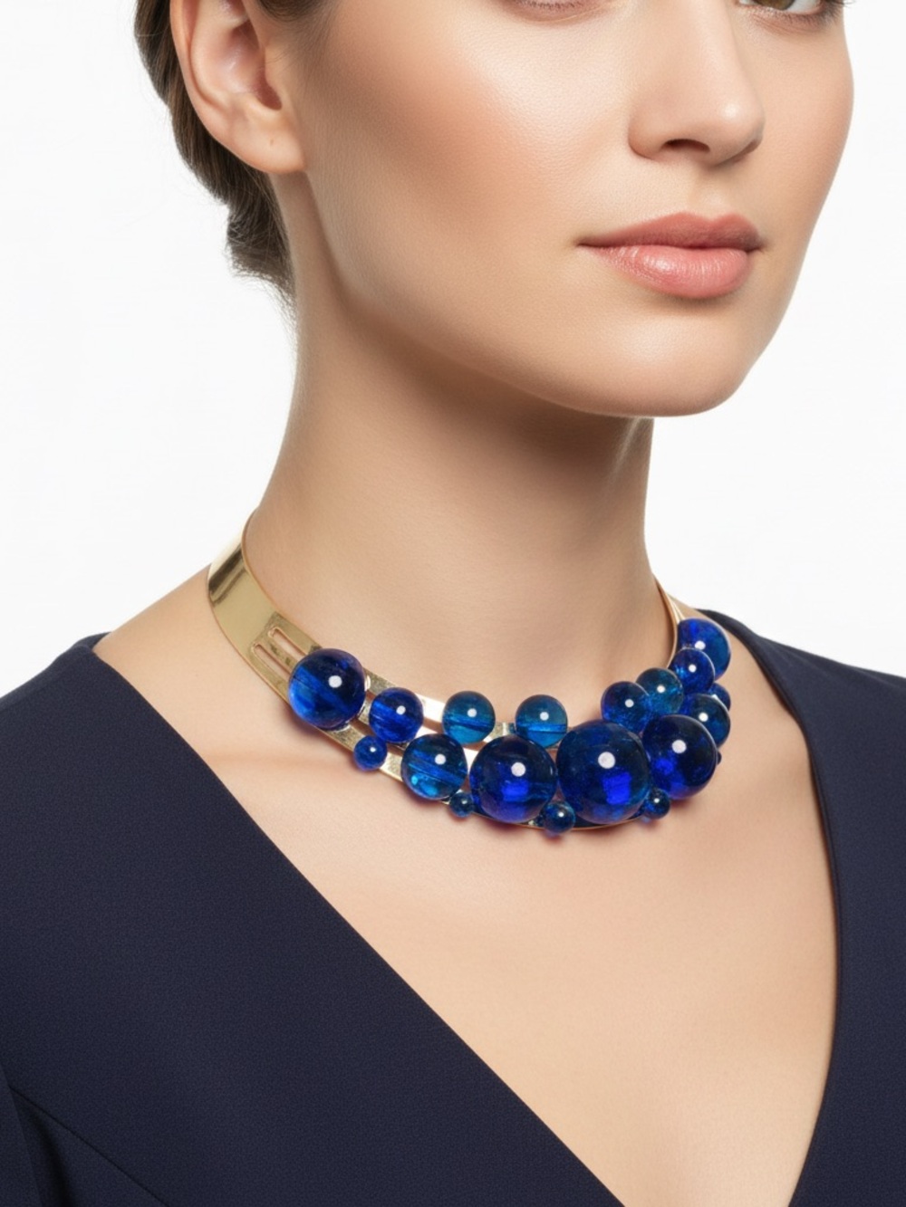 Handcrafted Blue resin Bead Statement Necklace